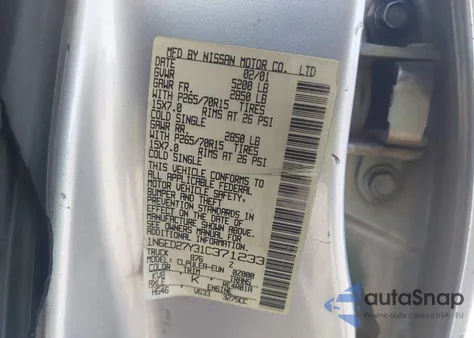 2001 Nissan Frontier Xe-V6 из США, поврежденный, VIN 1N6ED27Y31C371233